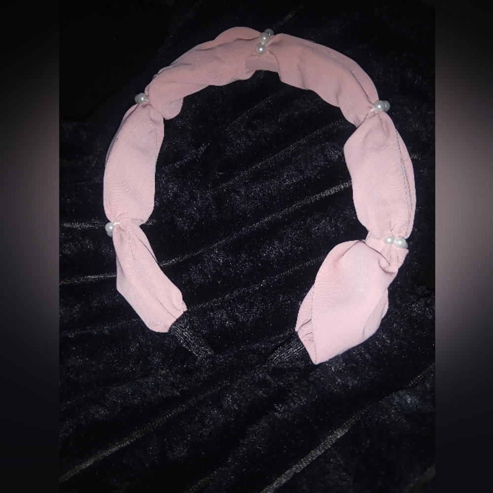 Dusty Rose Chiffon And Small Pearl Wide Bubble Headband